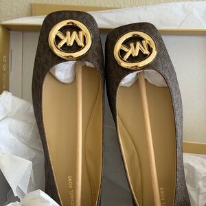 Michael Kors Gold and Brown Logo Flats